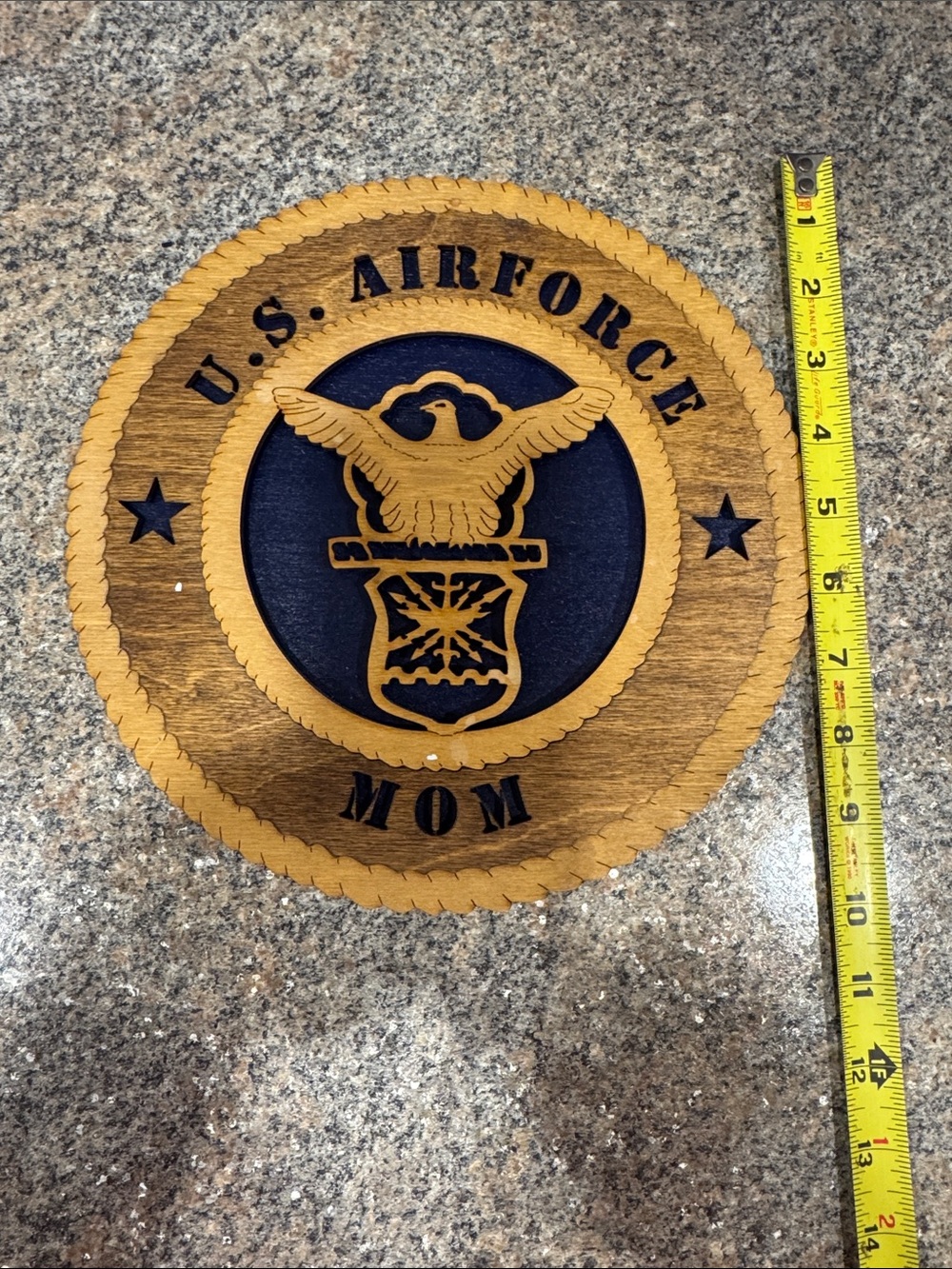 U.S. Airforce Mom Wooden Wall Plaque in Brown and Navy